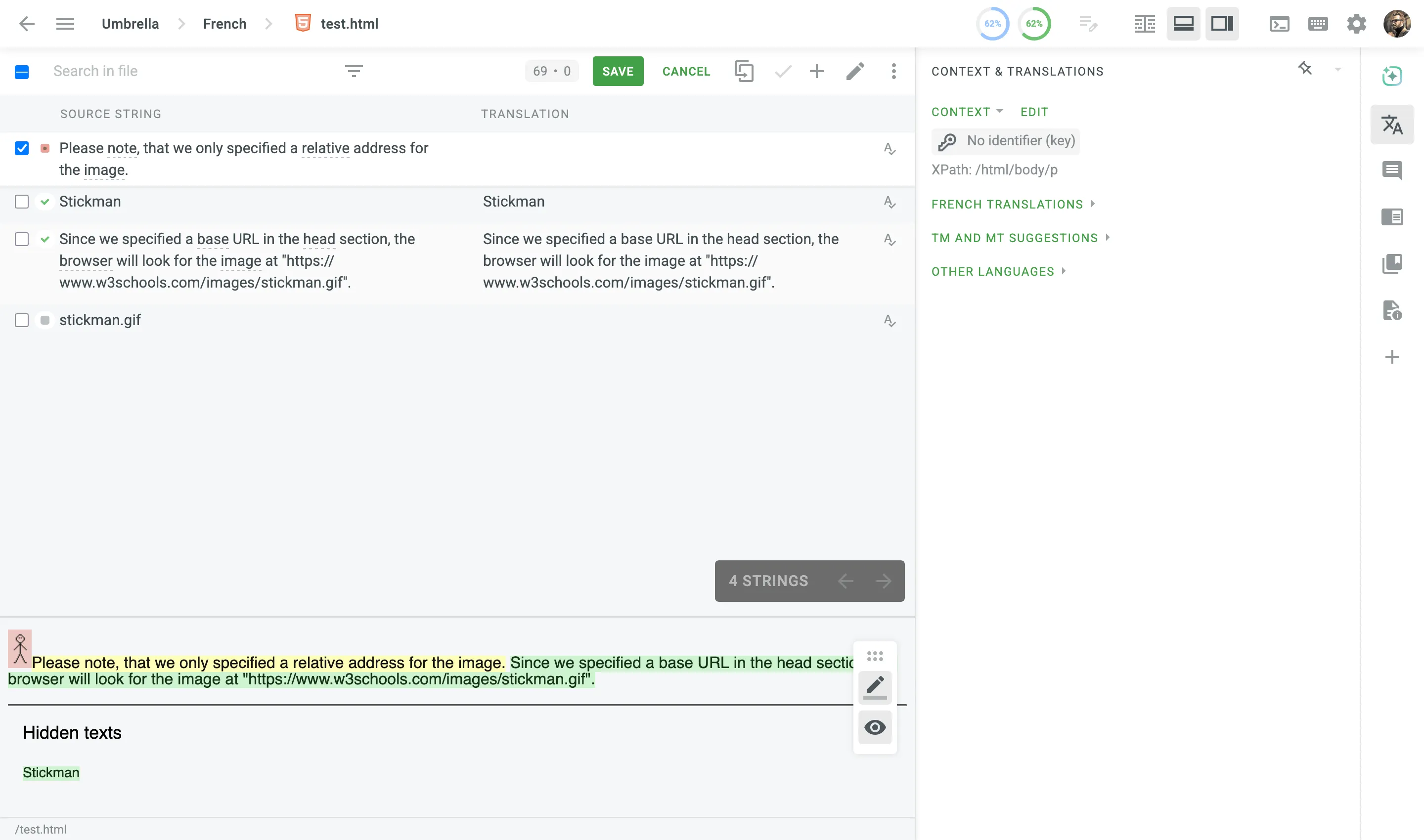 HTML file with a base tag displayed in the Editor