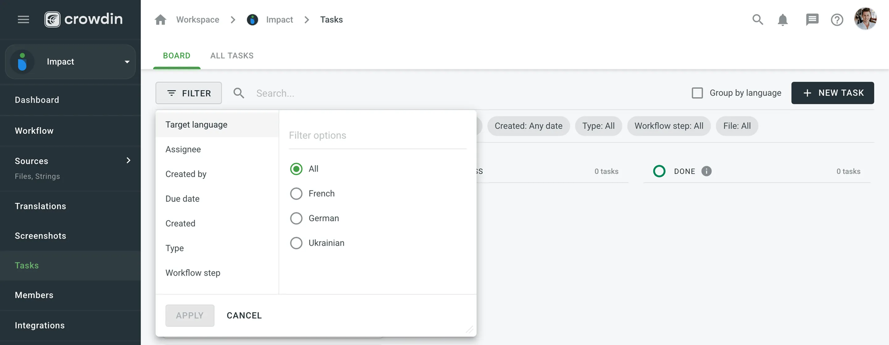Filtering Tasks
